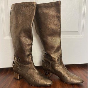 Roberto Cavalli golden/black Italian leather boots